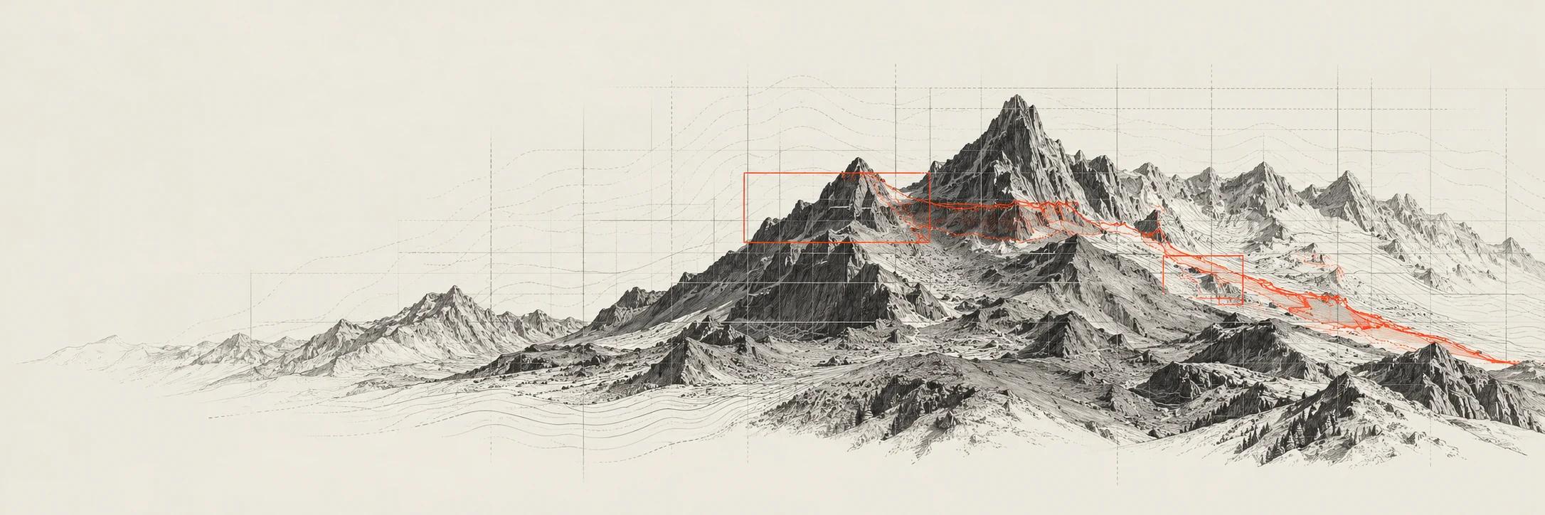 Rilievo topografico con un percorso rosso: osservare e collegare fonti aperte.