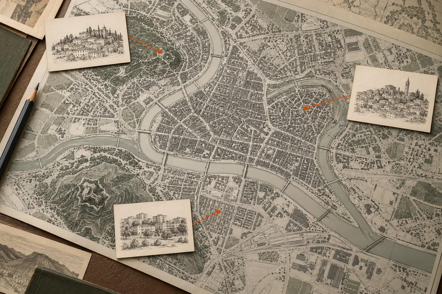 Wikimapia: Area geografica → Annotazioni utenti → Luoghi descritti. Illustrazione concettuale.
